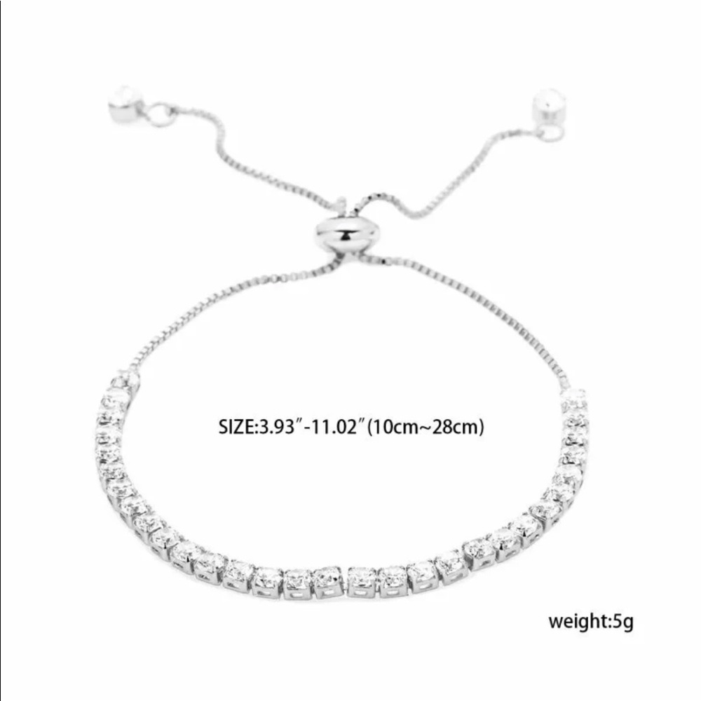 18k White Gold Dainty Bracelet with Cubic Zirconia - Picture 3 of 5